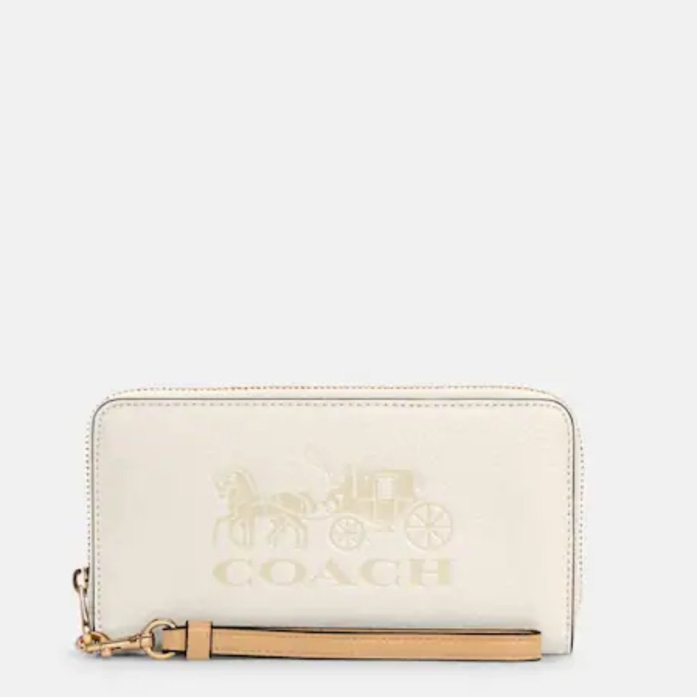 Coach Long Zip Around Wallet With Horse And Carriage  Chalk New